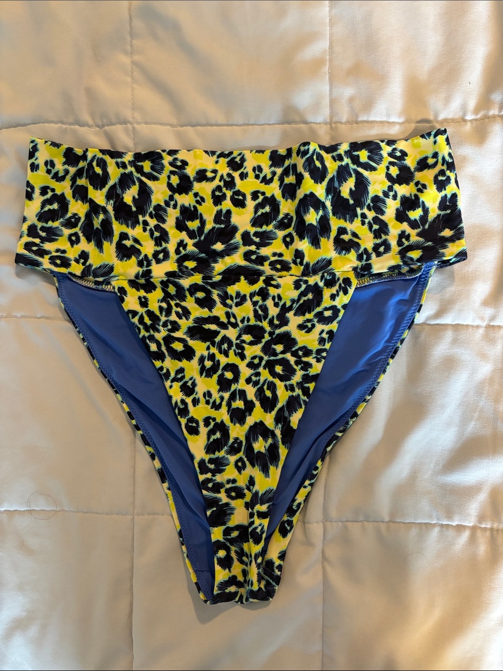 aerie Yellow Leopard Print Bikini Bottoms with Blue Lining